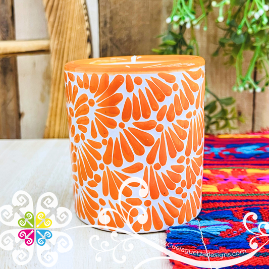 Large Cylinder Orange Talavera Candle - Artisan Candles