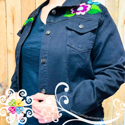 Black Chiapas Embroidered Jean Jacket