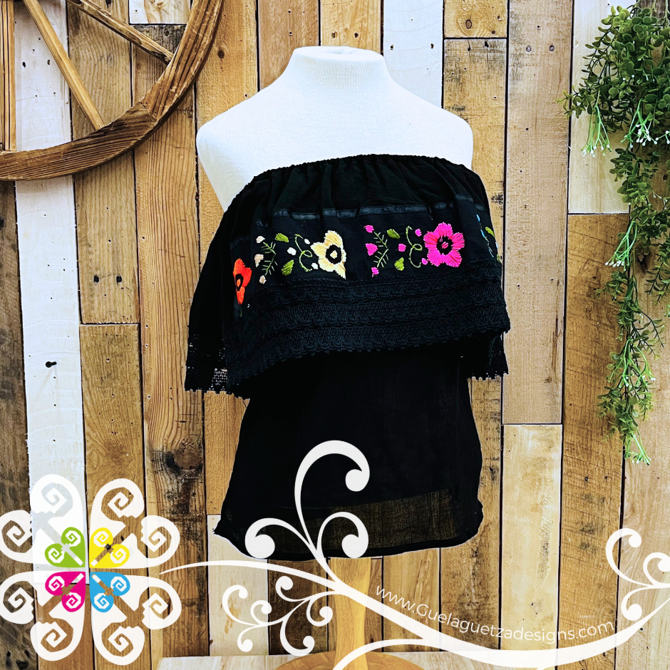 Black Campesina Embroider - Women Top