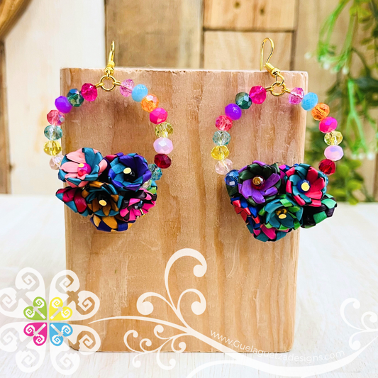 Palm Flower Beaded Hoops - Palm Earrings