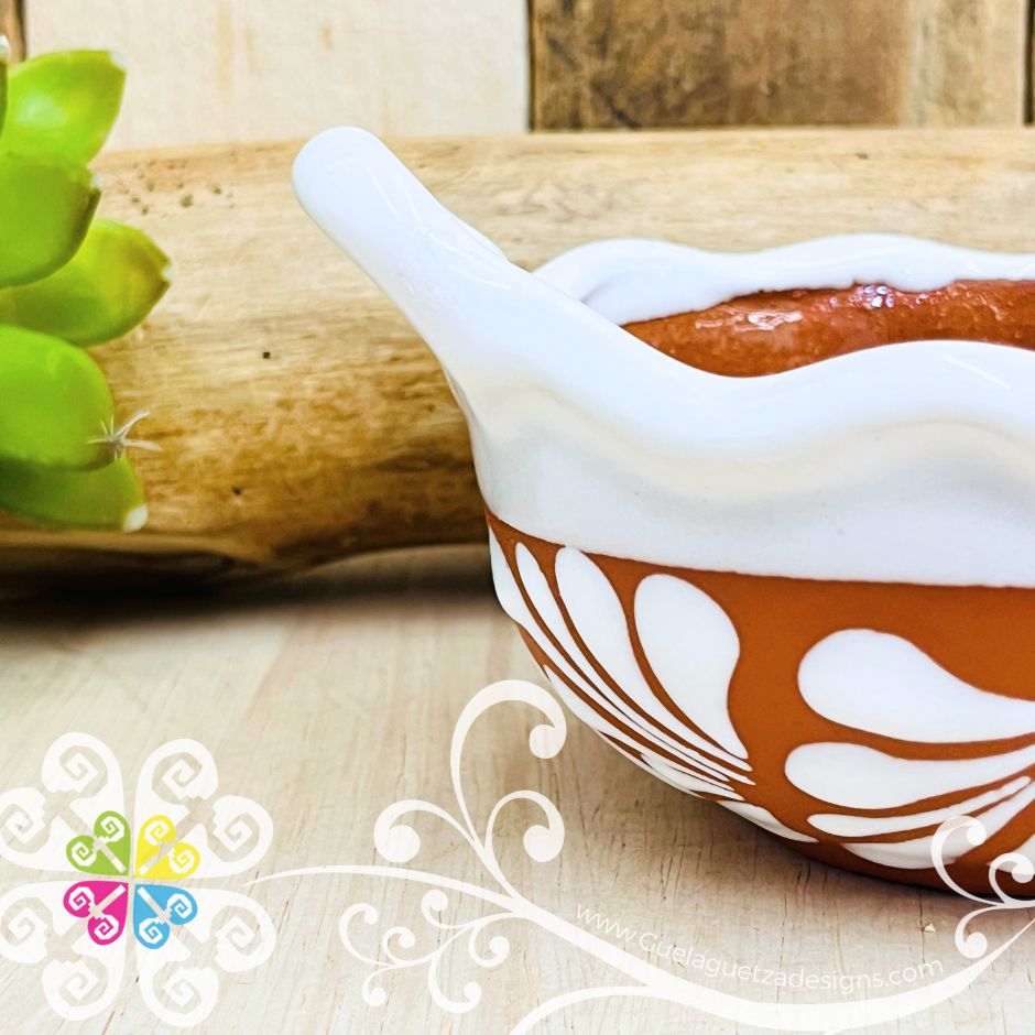 Set of 4 Small Natural with White Espiga Cazuelita Clay Bowl