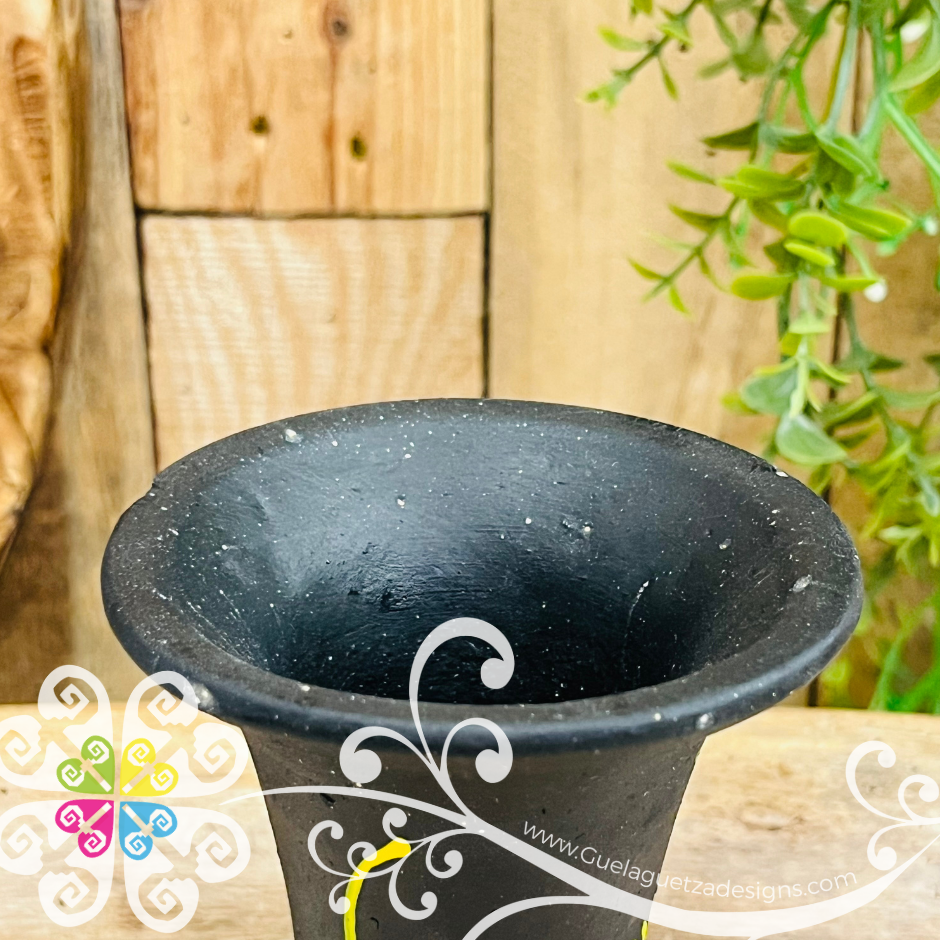 Small Black Clay Handpainted Vase - Barro Negro Oaxaca