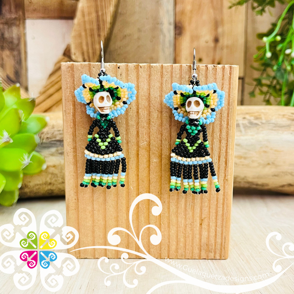 Small Beaded Dancing Catrina Earrings