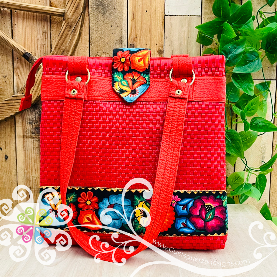 Medium Flor de Tehuana Mexican Purse - Bolsa de Plastico Tejido