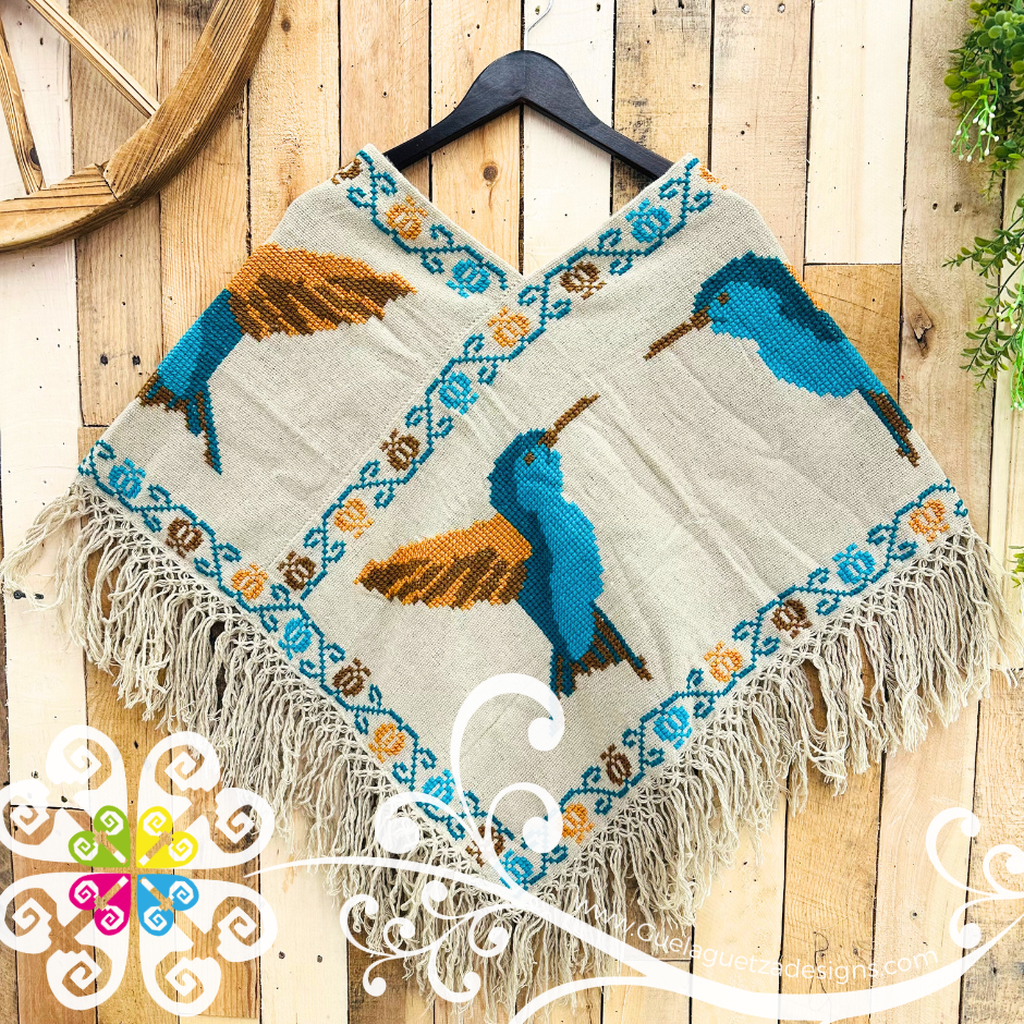 Hummingbird Design Embroider Poncho - Mañanita