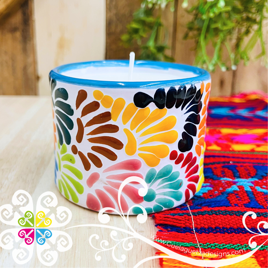 Medium Tazon Multicolor Talavera Candle - Artisan Candles
