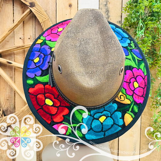 Brown With Multicolor Embroidery - Chiapas Summer Hat