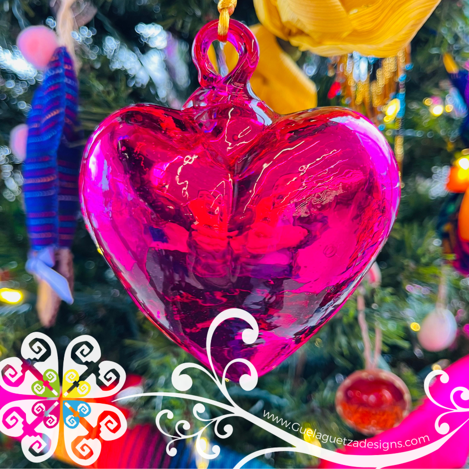 Set of Metallic Glass Heart Ornaments - Vidrio Soplado