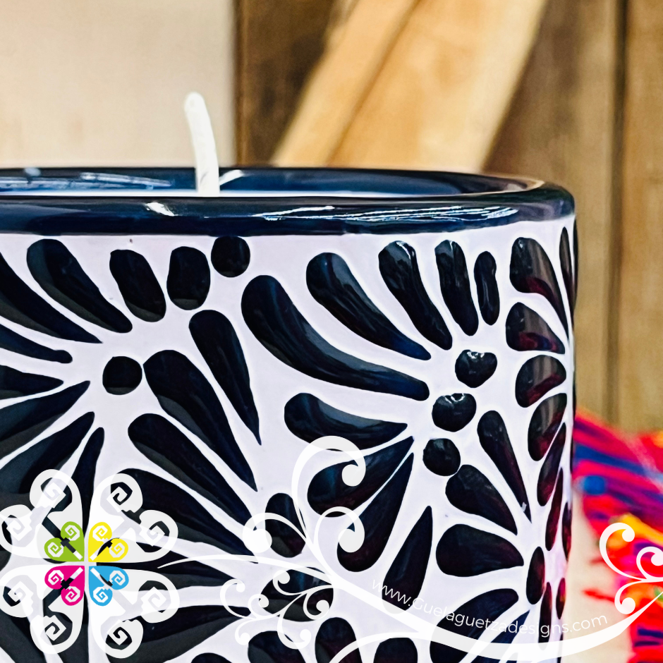 Large Tazon Black Talavera Candle - Artisan Candles