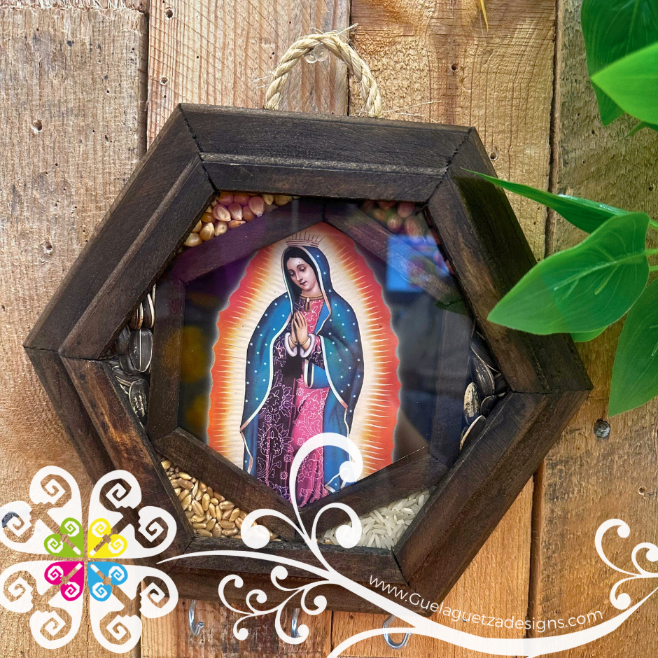 Hexagon Virgen de Guadalupe - Artisanal Key Holder