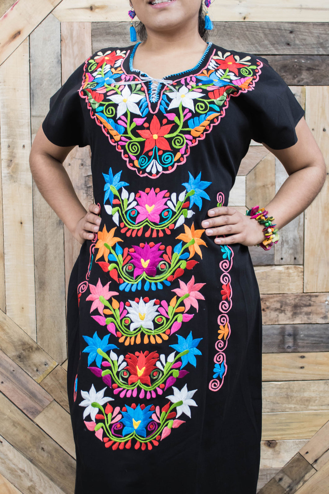 Black Kimono Puebla Dress - Women Dress – Guelaguetza Designs