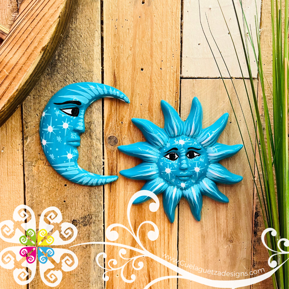 Small Teal Sun & Moon Set - Wall Decor