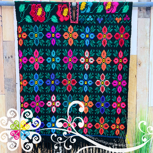 Flowers Embroider Long Poncho - Gaban