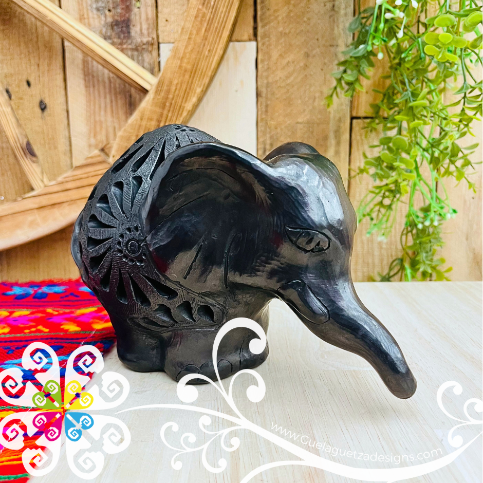 Medium Elephant Figure - Black Clay Oaxaca