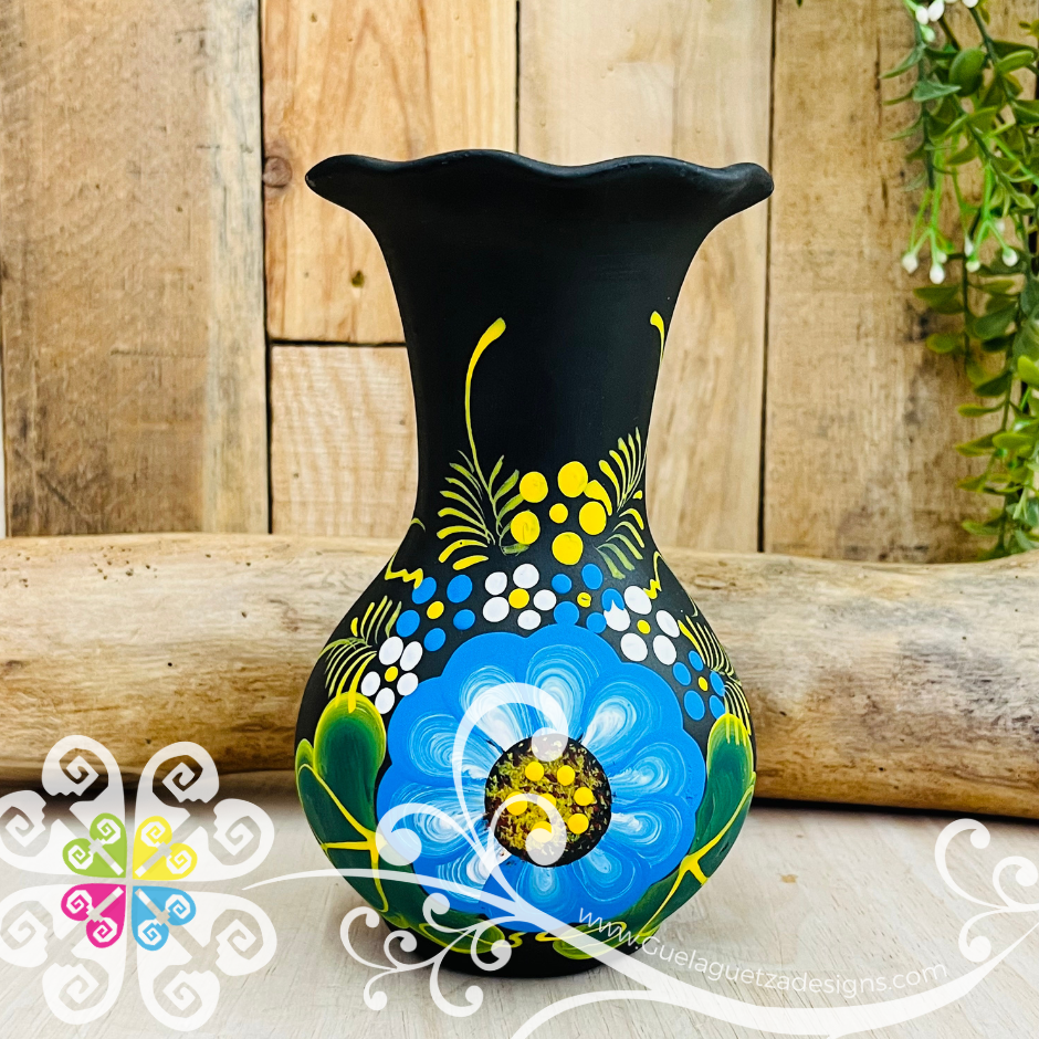 Small Black Clay Handpainted Vase - Barro Negro Oaxaca