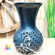 Large Trumpet Black Clay Vase - Barro Negro Oaxaca