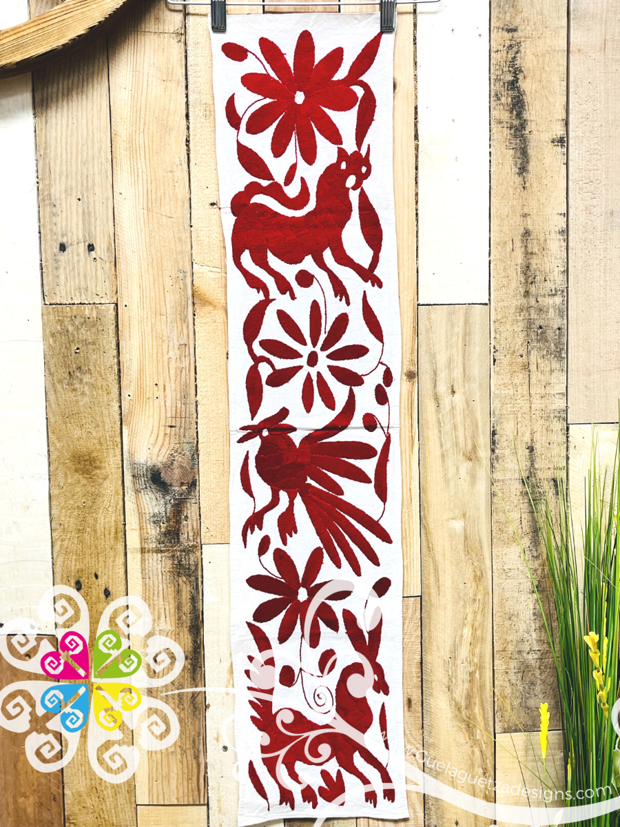 Small Red Solid Half Otomi Table Runner - Camino de Tenango