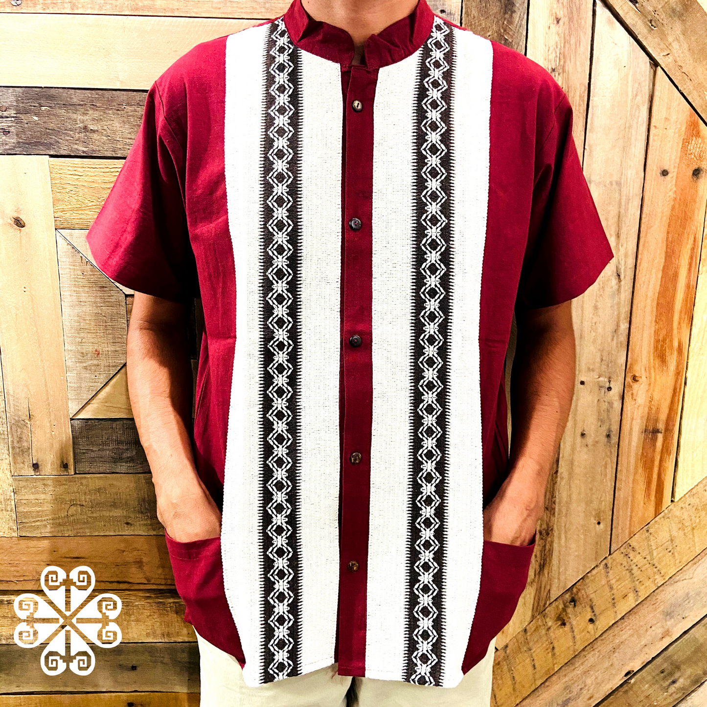 Burgandy Pepita Guayabera - Men Shirt