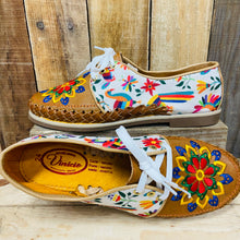 Embroider Loafers Artisan Leather Women Shoes - White Multicolor Otomi