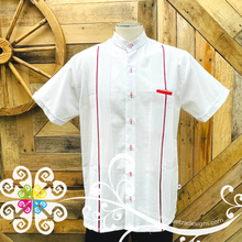 White with Red Lines Picuela Guayabera - Short Sleeve Linen Guayabera