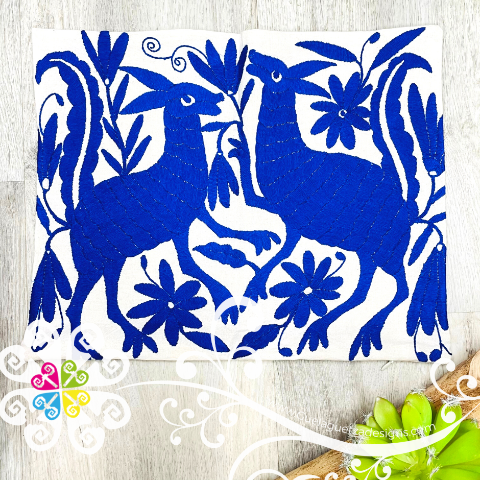 Royal Blue Otomi Decorative Pillow Cases - with Zipper