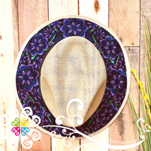 Beige Purple Flowers Embroider Summer Hat
