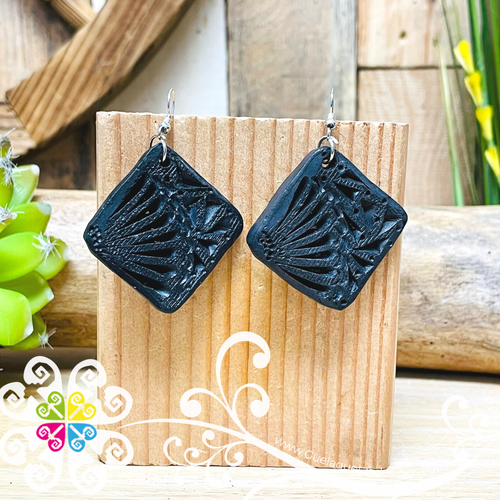 Square - Black Clay Earrings