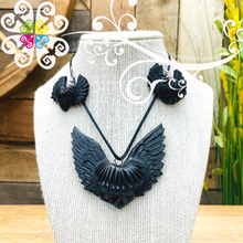 5- Birdy Heart Set - Black Clay Jewelry