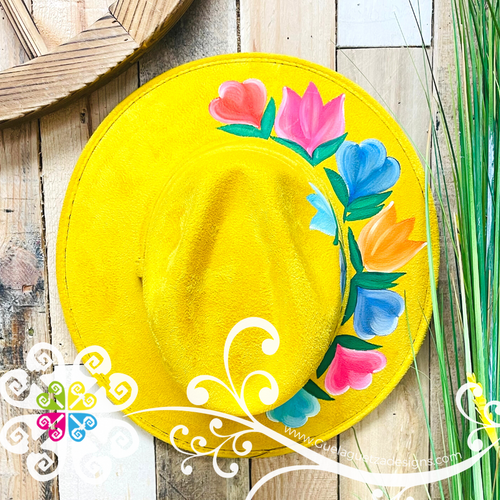Canary Yellow Multicolor Flowers - Hand Painted Fall Hat