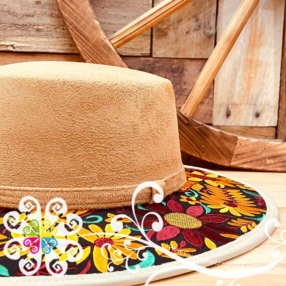 Khaki Hat- Sunflower Embroider - Fall Hat