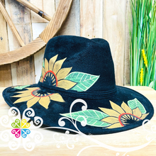 Black with Gold Sunflower Hat- Hand Painted Fall Hat