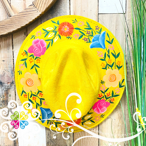 Canary Yellow Multicolor Floral Bouquet - Hand Painted Fall Hat