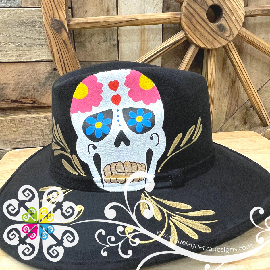 Black Skull Hat- Hand Painted Fall Hat