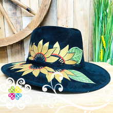 Black with Gold Sunflower Hat- Hand Painted Fall Hat