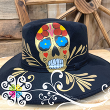 Black Skull Hat- Hand Painted Fall Hat