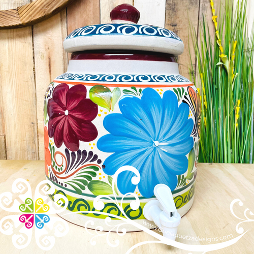 Decorated Mexican Clay Water Jug - Water Dispenser