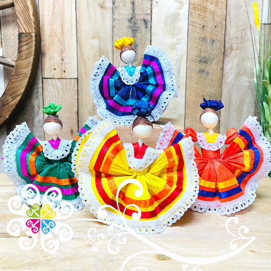 Set of 4 Mini Corn Husk Doll - Wide Skirt