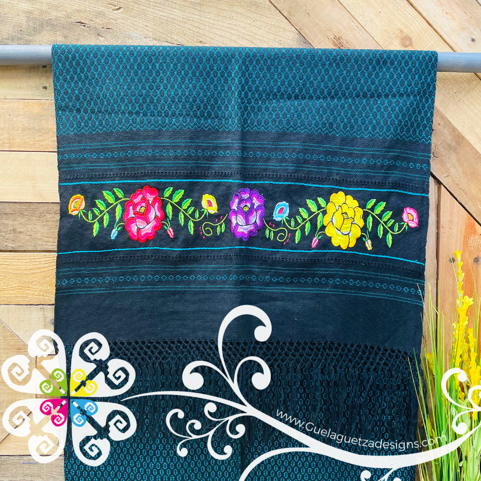 Tehuana Embroider Scarf- Artisan Pedal Loom Shawl