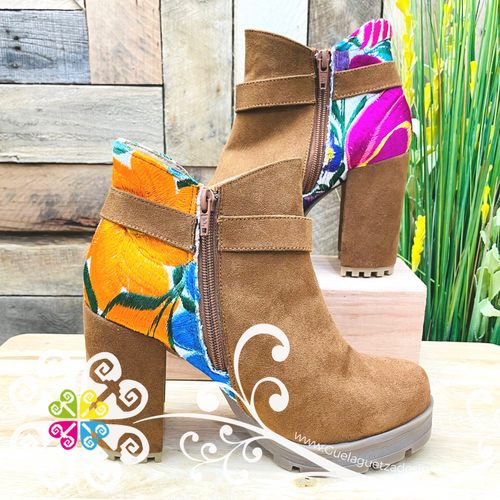 Chiapas Embroider Women High Heel Boots - Suede Footwear
