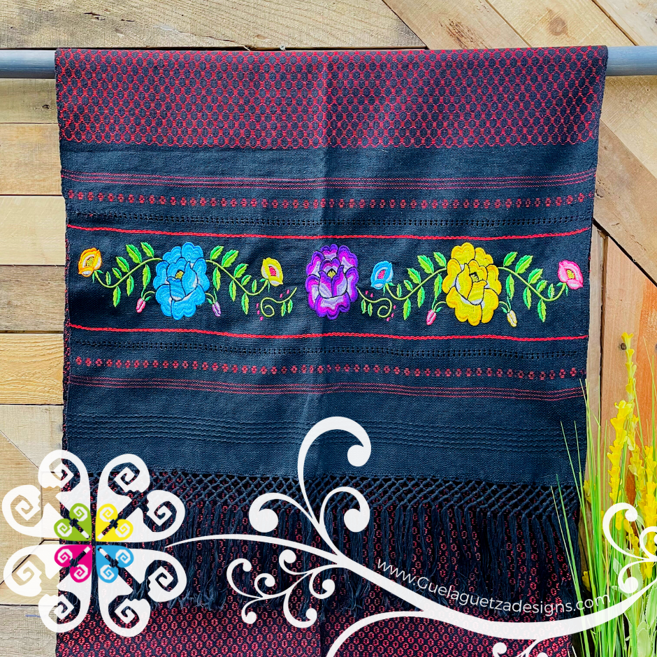 Tehuana Embroider Scarf- Artisan Pedal Loom Shawl