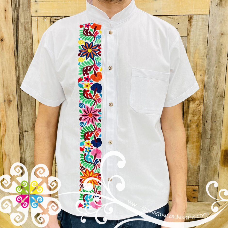 White Floral Stripe Shirt - Embroider Men Shirt