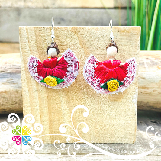 Wide Skirt Doll Earrings - Corn Husk Earrings