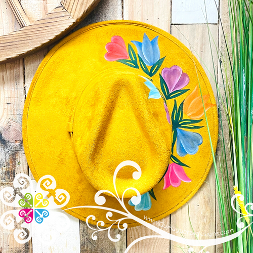 Mustard Multicolor Flowers - Hand Painted Fall Hat