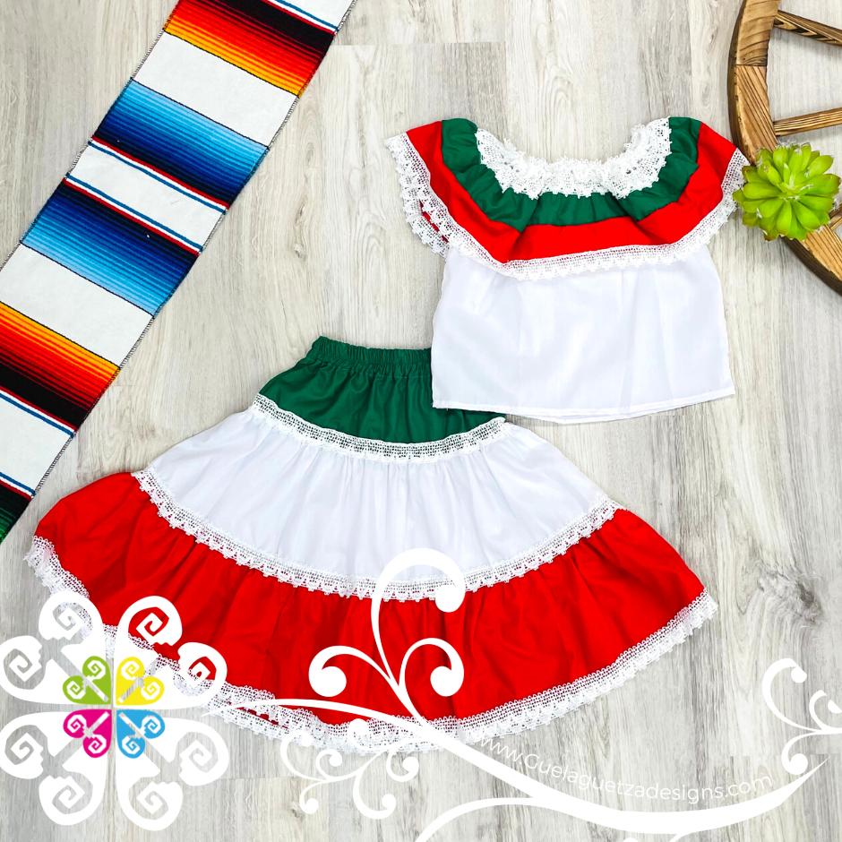 Tri Color Viva Mexico Girl Set - Children Dress