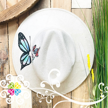 Off White Hat Multicolor Butterflies - Hand Painted Fall Hat