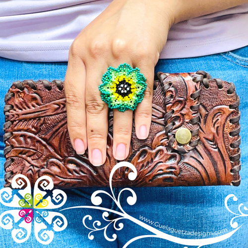 Floral Stamping Cartera Troquelada - Leather Wallet