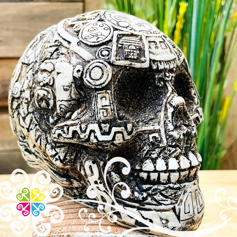 Medium Azteca- Artisan Day of Dead Resin Skull