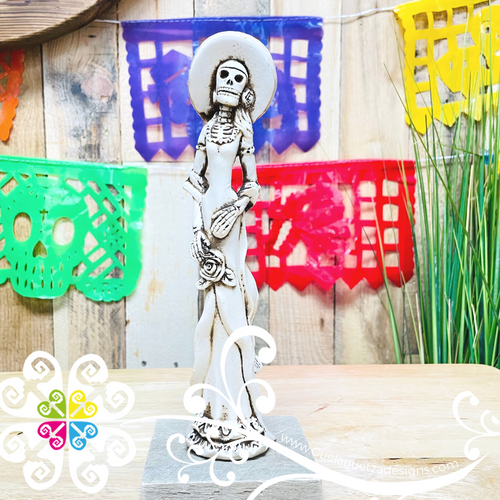 Medium Catrina with Rose - Day of the Dead Decoration Resin Statue