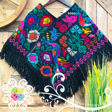 Black Peacock Design Embroider Poncho - Mañanita