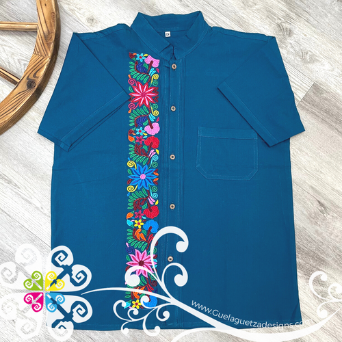 Blue Floral Stripe Shirt - Embroider Men Shirt